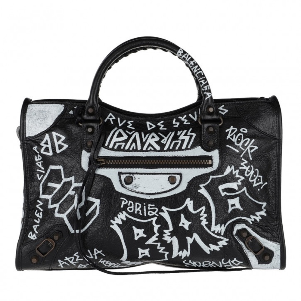 Balenciaga Graffiti Black and White Handbag